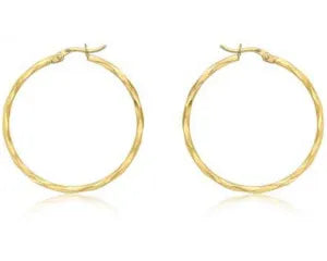 9ct Yellow Gold Hollow Diamond Cut Hoop Earrings #25330