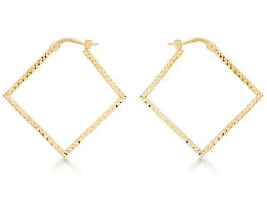 9ct Yellow Gold Hollow Diamond Cut Square Earrings #23858