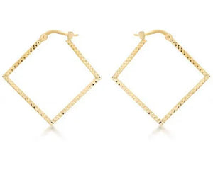 9ct Yellow Gold Hollow Diamond Cut Square Earrings #23858