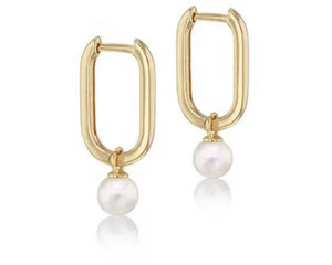 9ct Yellow Gold Hollow Fresh Water Pearl Oval Hoop Earrings #24547