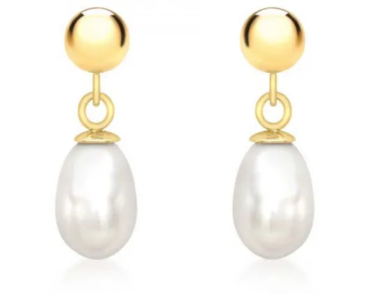9ct Yellow Gold Hollow 5mm Pearl Drop Earrings #23997