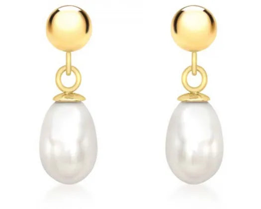 9ct Yellow Gold Hollow 5mm Pearl Drop Earrings #23997