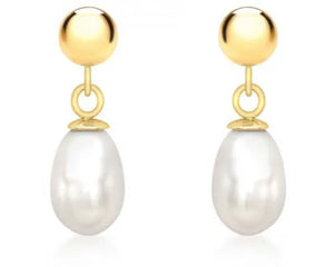 9ct Yellow Gold Hollow 5mm Pearl Drop Earrings #23997