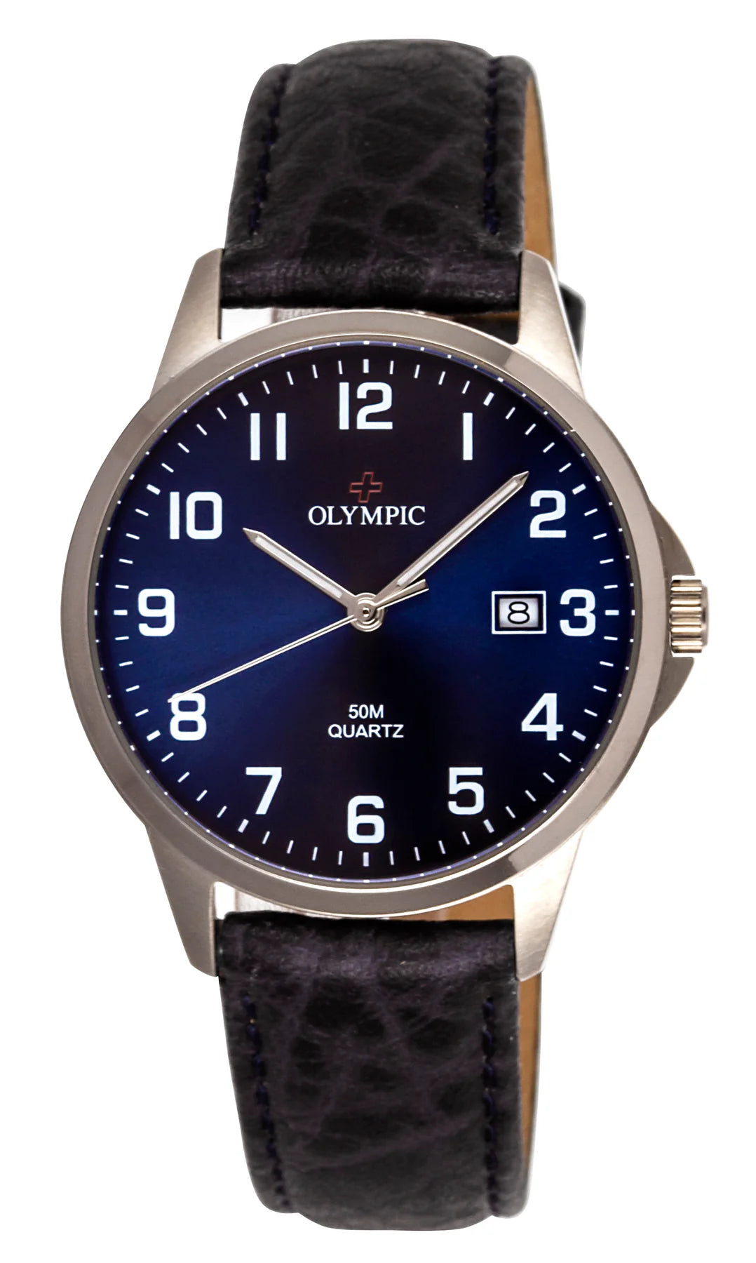 Olympic Titanium 12 Figure Blue Dial Leather Strap Watch #24797