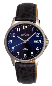 Olympic Titanium 12 Figure Blue Dial Leather Strap Watch #24797