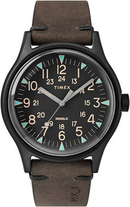 Timex MK1 Black IP Black Dial Brown Strap Watch #
