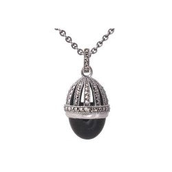 Sterling Silver Onyx (Acorn) & Marcasite Pendant #20293