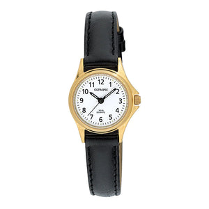 Olympic Ladies Plated 12 Figure Dial Black Leather Strap #
