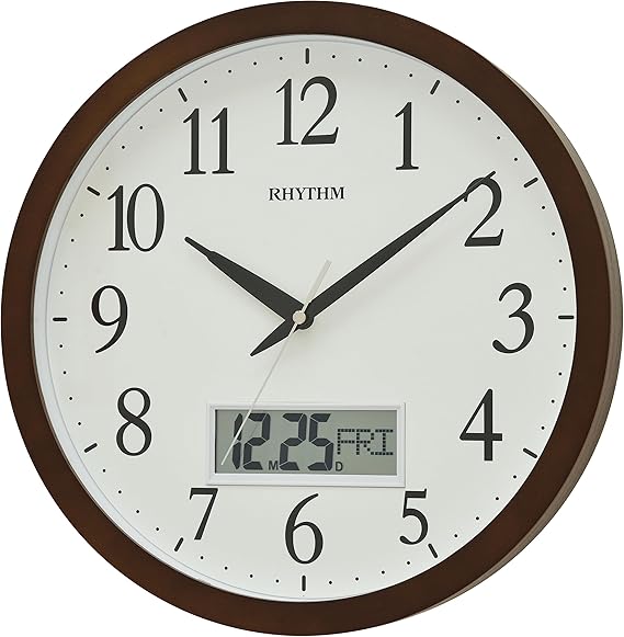 Rhythm Wooden Wall Clock with LCD Calendar #24844
