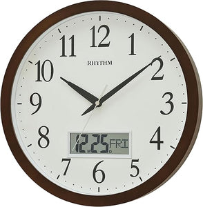 Rhythm Wooden Wall Clock with LCD Calendar #24844