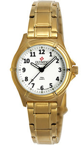 Olympic Ladies Plated Work Watch with White Dial Face & Numbers #