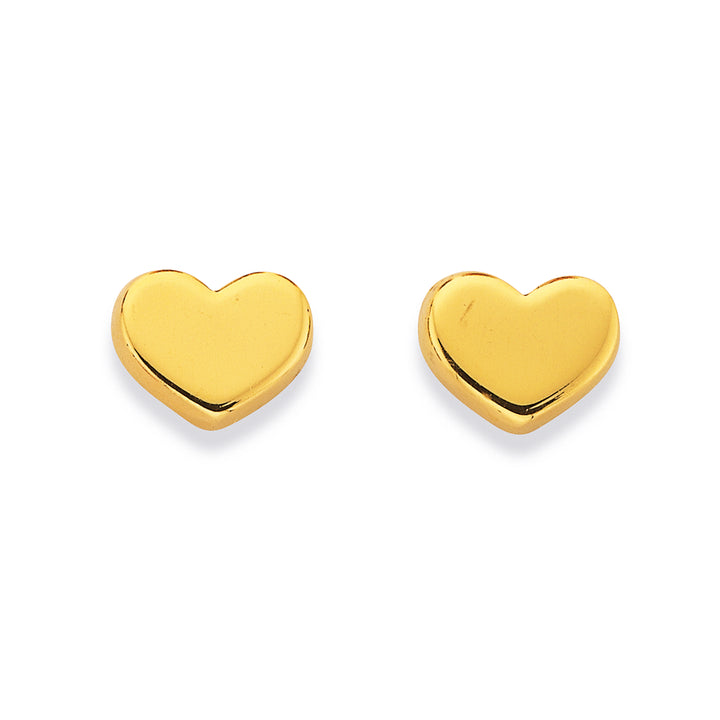9ct Yellow Gold Flat 6.5mm Heart Stud Earrings #17172
