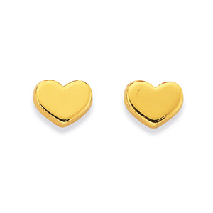 9ct Yellow Gold Flat 6.5mm Heart Stud Earrings #17172