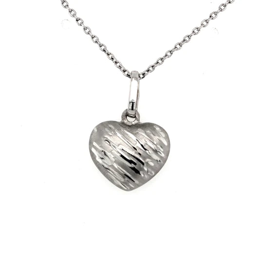 9ct White Gold Puff Textured Heart Shape Pendant #14449