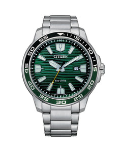 Citizen Eco Drive Gents Green Bezel Watch #23335