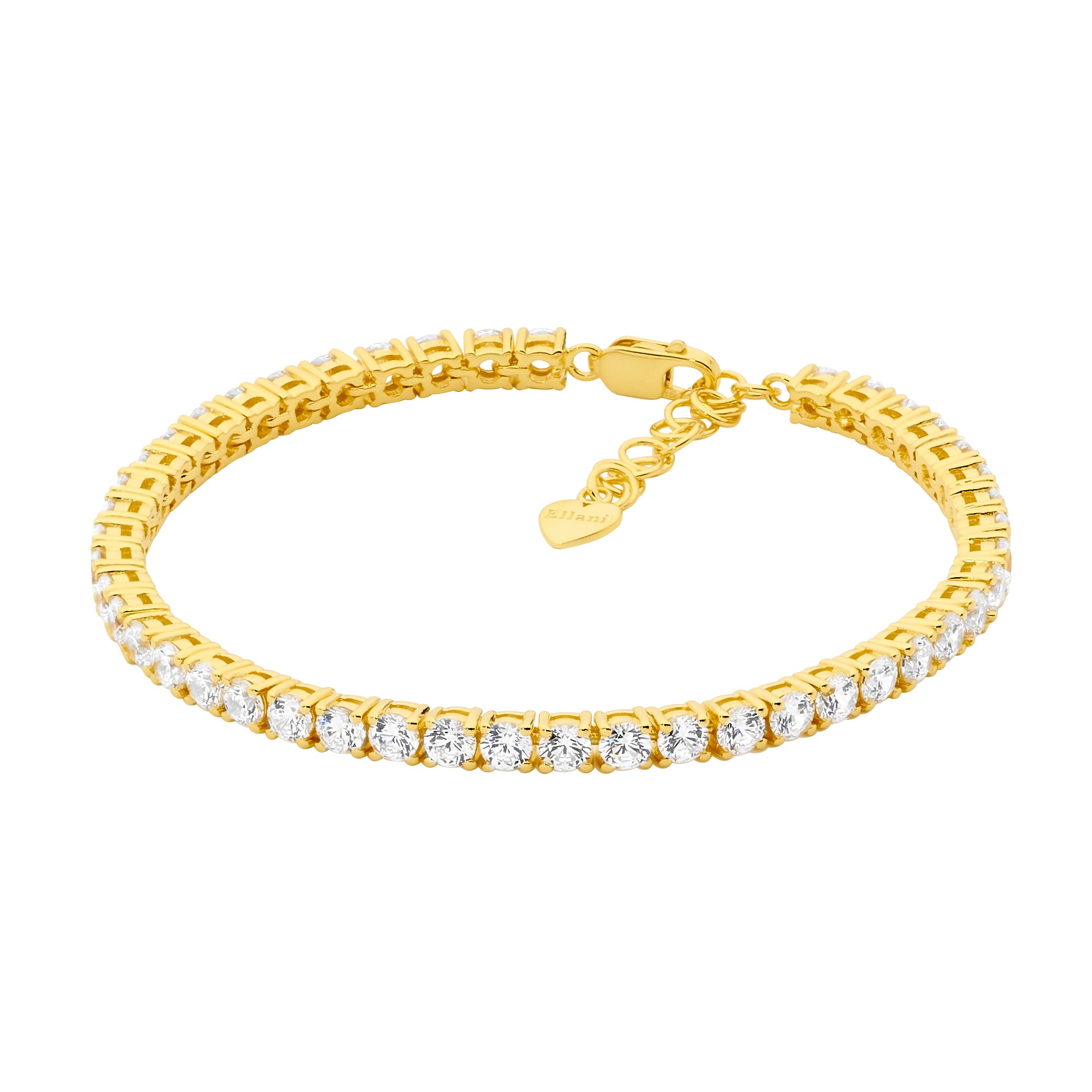 Ellani Sterling Silver White Cubic Zirconia 3.5mm Gold Plated Tennis Bracelet #23904