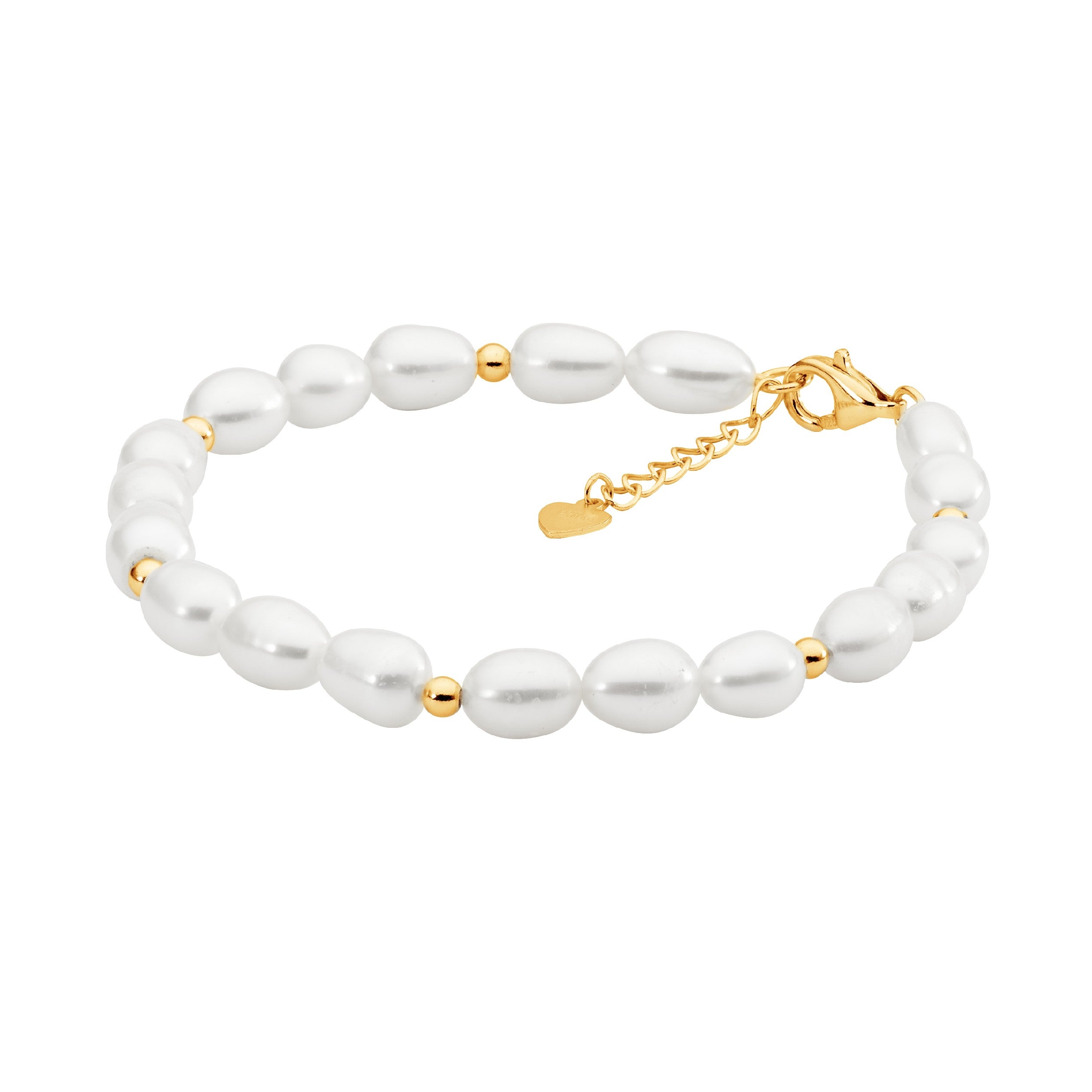 Ellani Sterling Silver Gold Plated Beads Freshwater Pearl Bracelet #