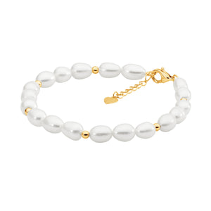 Ellani Sterling Silver Gold Plated Beads Freshwater Pearl Bracelet #