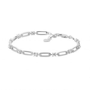 Ellani Sterling Silver Open Oval Link Cubic Zirconia Bracelet #25362