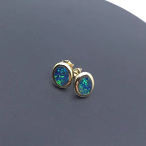 14ct Yellow Gold Oval Doublet Opal Earrings #19151