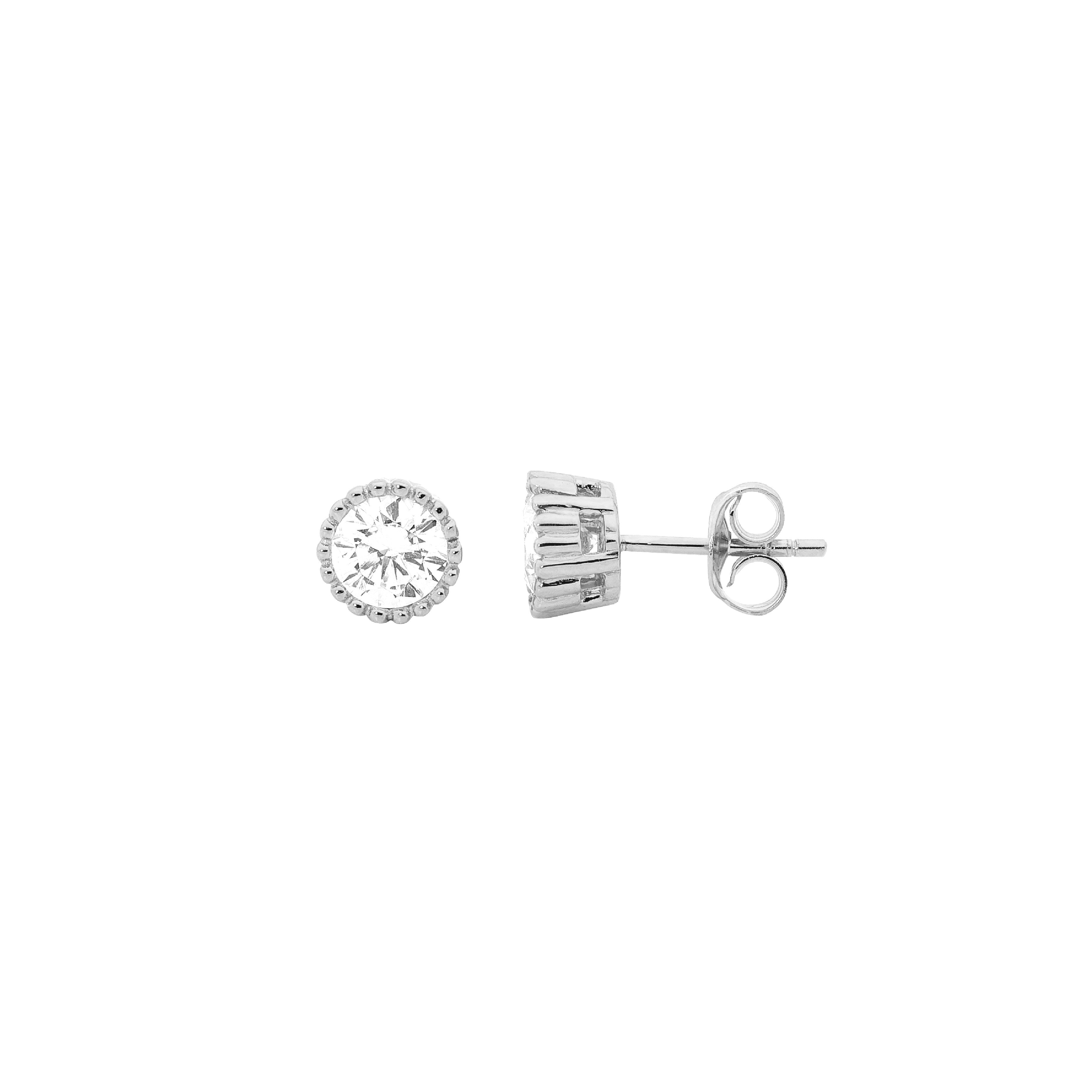 Ellani Sterling Silver 4mm White CZ Crown Set Earrings #