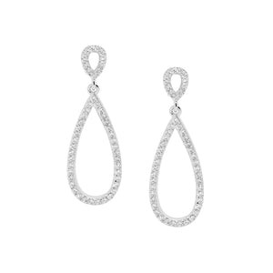 Ellani Sterling Silver White Cubic Zirconia Double Open Tear Earrings #20888