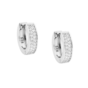 Ellani Sterling Silver White CZ 15mm Double Row Pave Hoop Earrings #25365