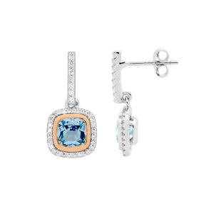 Ellani Sterling Silver Blue Spinel Cushion Cut Earrings #24340