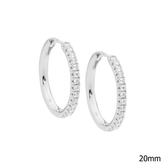 Ellani Sterling Silver White Cubic Zirconia 20mm Hoop Earrings #25366