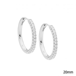 Ellani Sterling Silver White Cubic Zirconia 20mm Hoop Earrings #25366