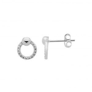 Ellani Sterling Silver White CZ 9mm Open Circle Earrings #25367