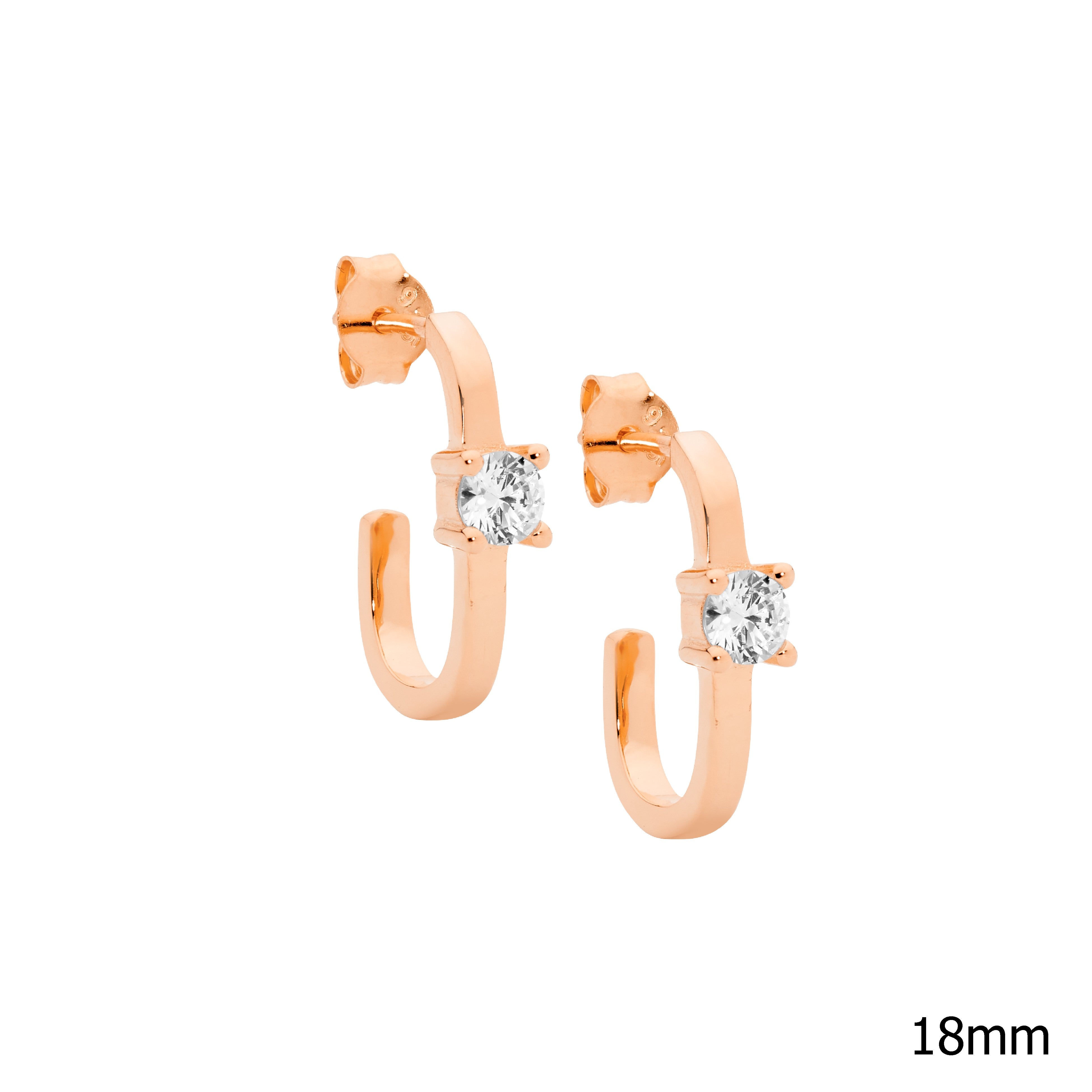 Ellani Sterling Silver 18mm CZ Rose Gold Plated Earrings #24079
