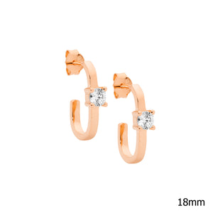 Ellani Sterling Silver 18mm CZ Rose Gold Plated Earrings #24079