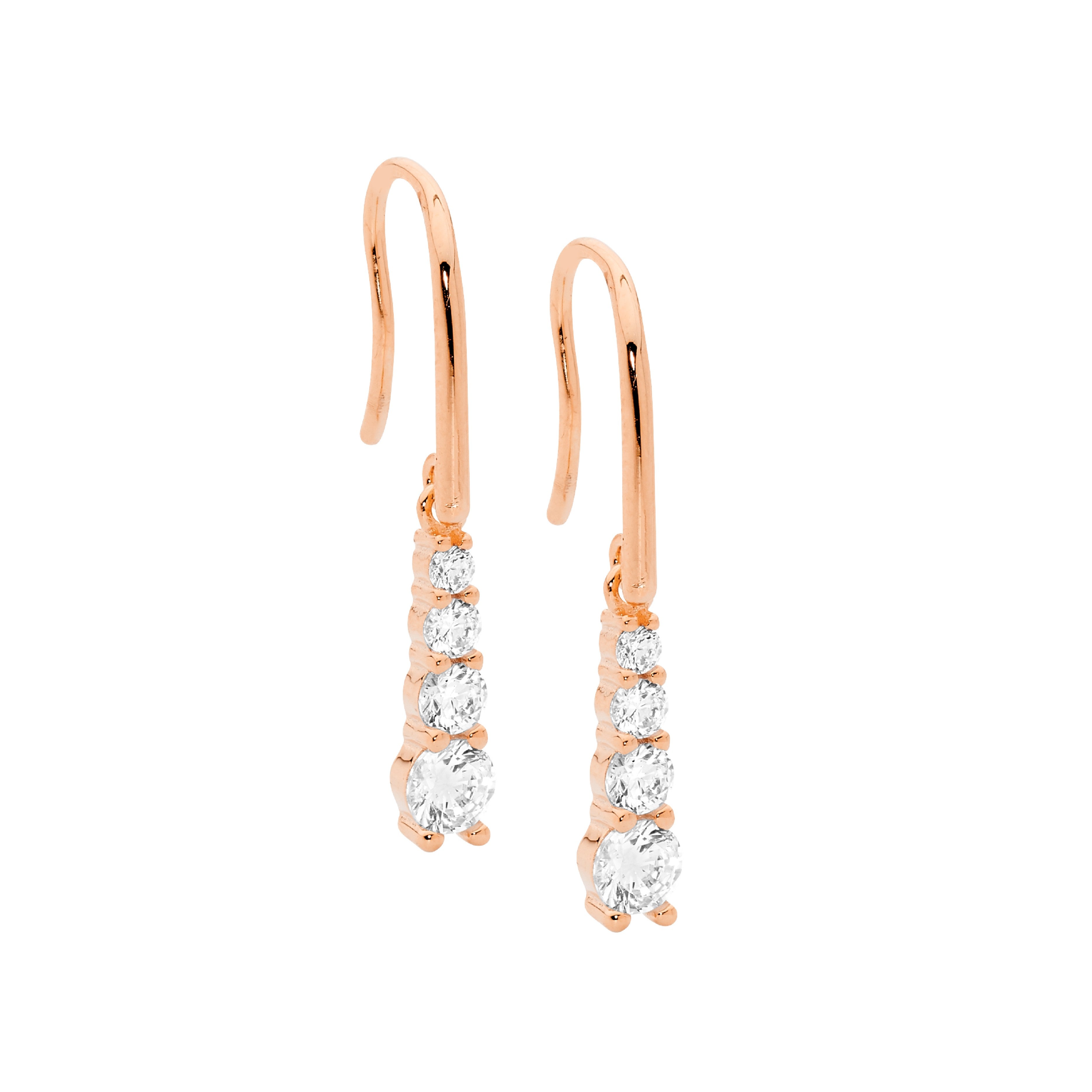 Sterling Silver Ellani Rose Gold Plated Drop Earrings #