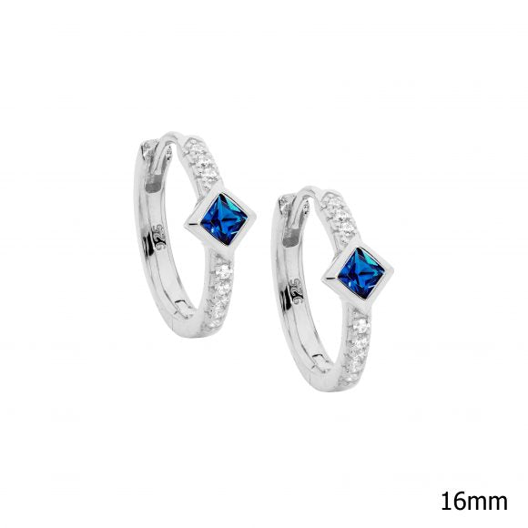 Sterling Silver Ellani Hoop Blue CZ Earrings #24084