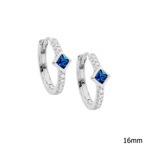 Sterling Silver Ellani Hoop Blue CZ Earrings #24084