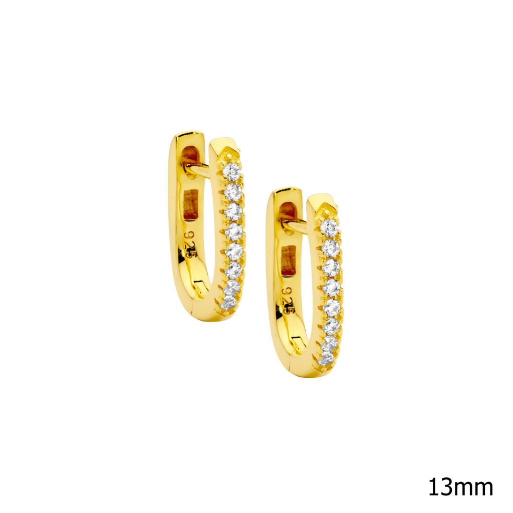 Ellani Sterling Silver Gold Plated 13mm Oval Hoops Earrings #24669