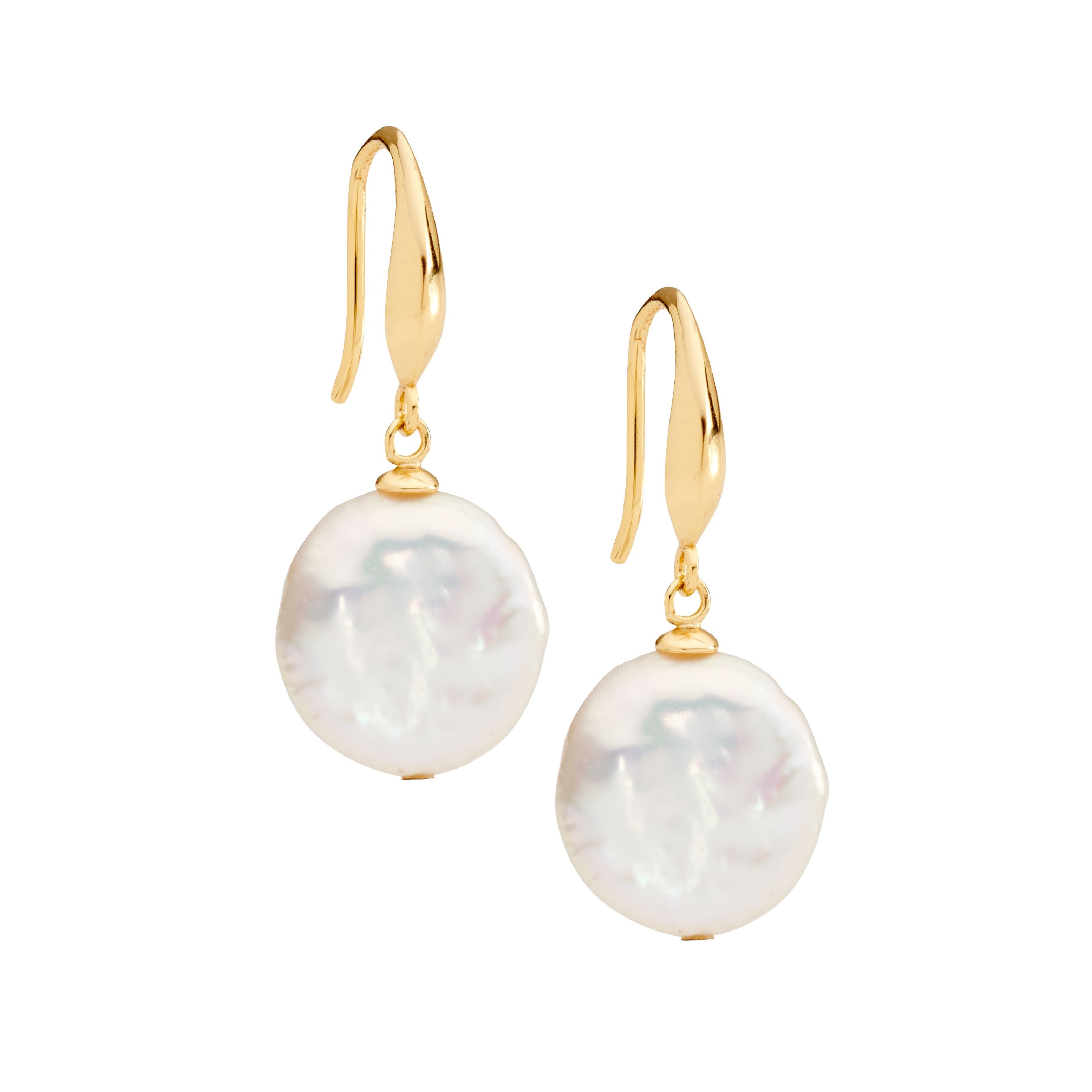 Ellani 12mm Freshwater Coin Pearl Gold Plated Earrings #25151