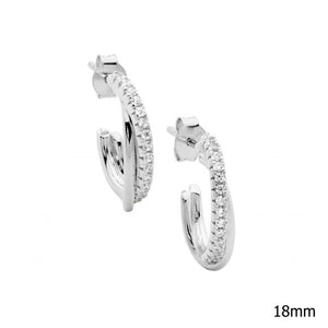 Ellani Sterling Silver 18mm Cross Over Oval Hoop Earrings #25370