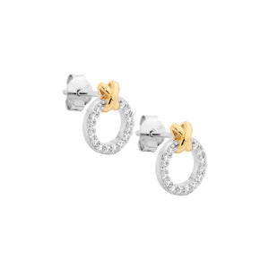 Ellani Sterling Silver White Cubic Zirconia 9mm Circle X Earrings #25371