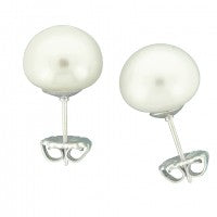 14ct Yellow Gold Fresh Water Pearl 11-11.5mm Button Studs #24609
