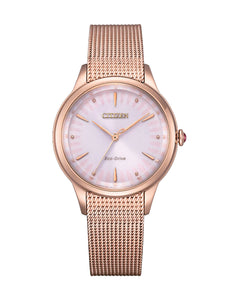 Citizen Eco-Drive Ladies Pink Dial Stainless Steel Watch #24071