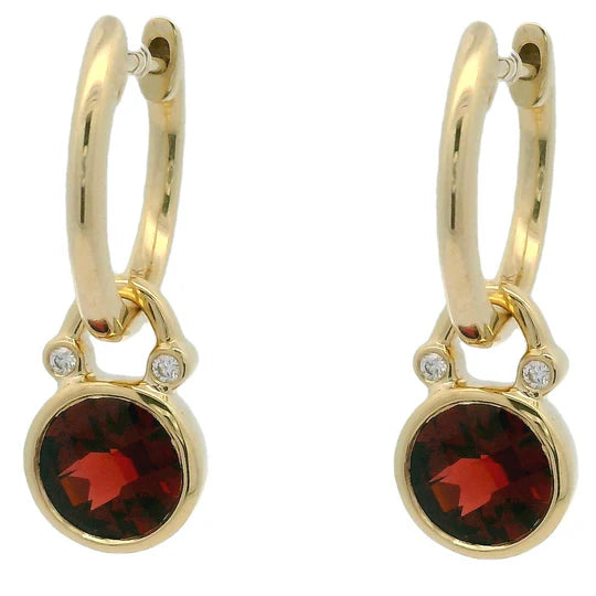 9ct Yellow Gold Round Garnet & Diamond Dangle Earrings #24978
