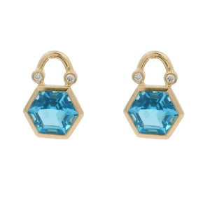 9ct Yellow Gold Round London Blue Topaz & Diamond Dangle Earrings #24977