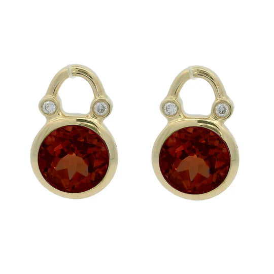9ct Yellow Gold Round Garnet & Diamond Dangle Earrings #24978