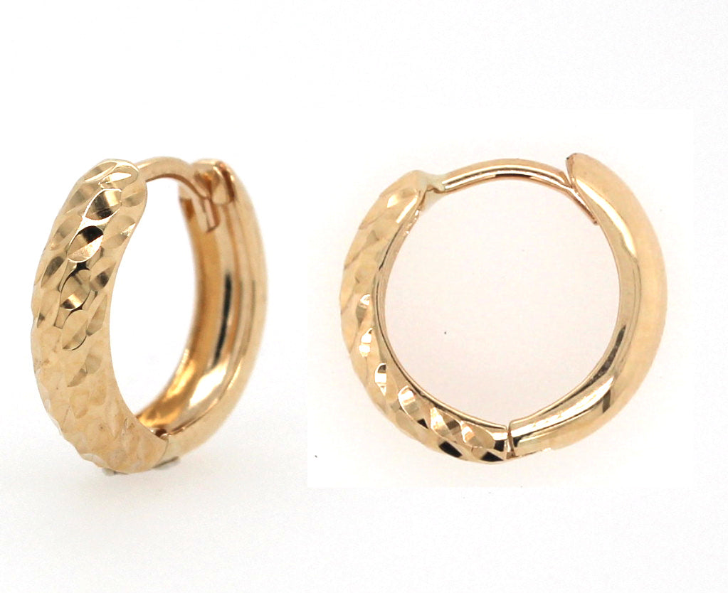 9ct Yellow Gold Double Side Plain-Textured Huggie Earrings #