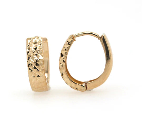 9ct Yellow Gold Double Side Plain-Textured Square Huggie Earrings #