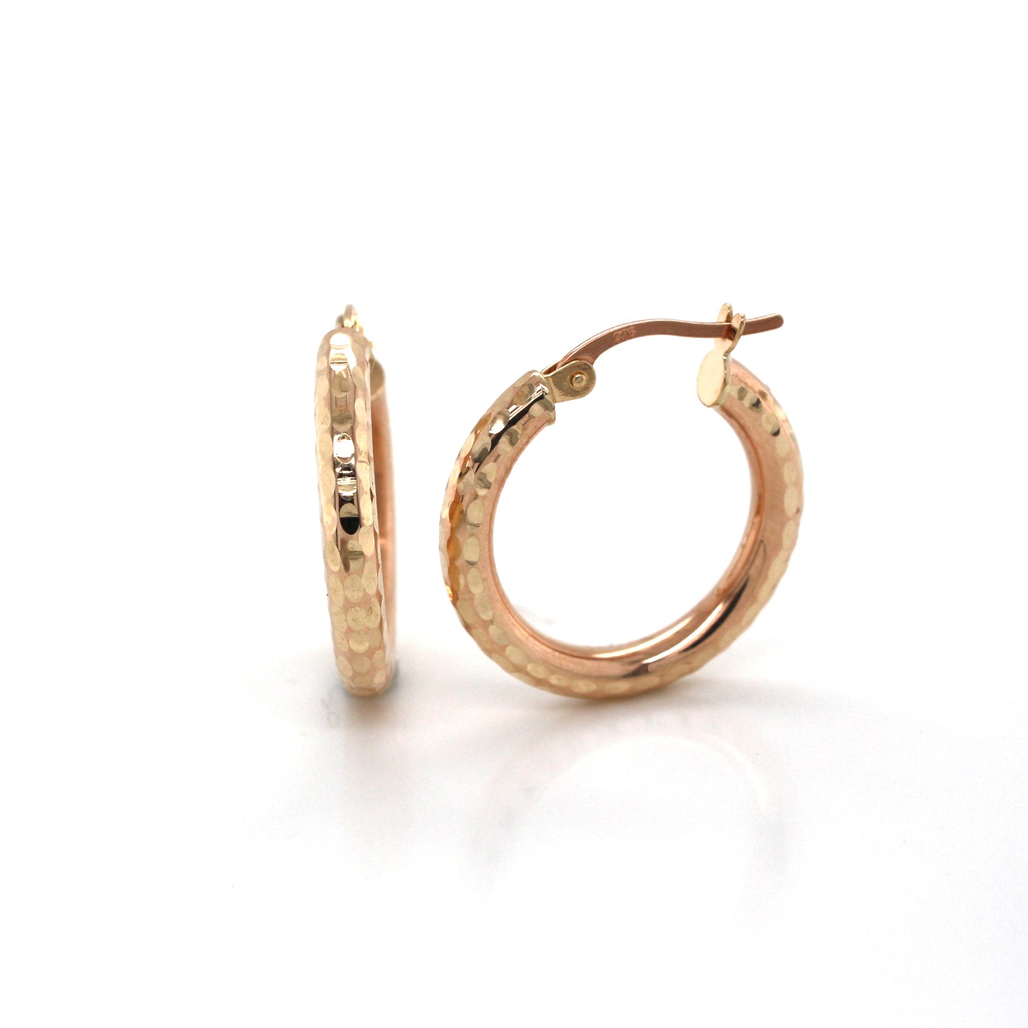 9ct Yellow Gold 3MM Wide Textured Hoop Earrings #