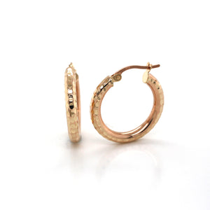 9ct Yellow Gold 3MM Wide Textured Hoop Earrings #