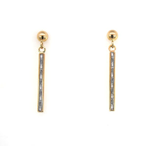 9ct Yellow Gold Two-Tone Textured Centre Bar Drop Earrings #24261